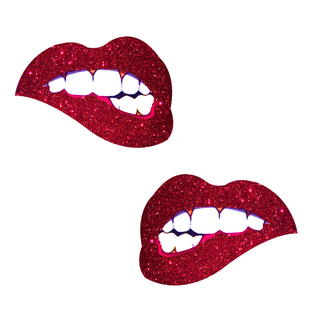 Freaking Awesome Red Glitter Bite Me Nipztix  Pasties NN-FA-BTE-NS