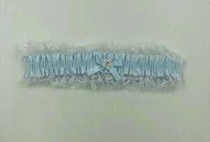 Satin Leg Garter - One Size - Baby Blue With White Lace EM-3555BLU