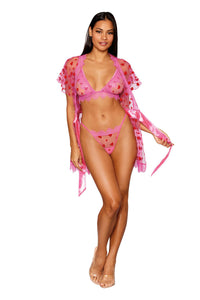 Robe With Bralette and G-String - Large - Peony DG-13068PNKL