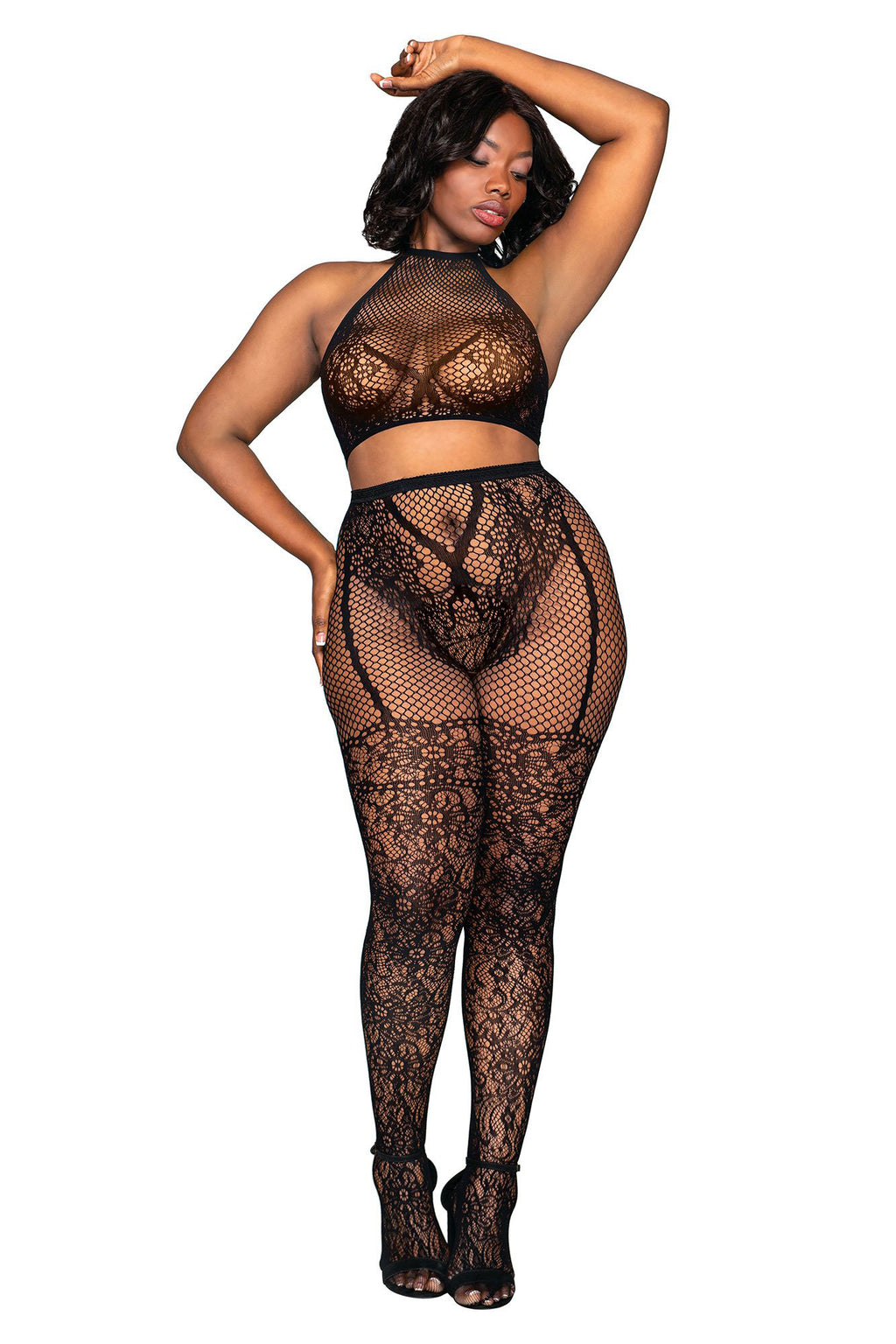 Bralette and Pantyhose - Queen Size - Black DG-0391XBLKQ