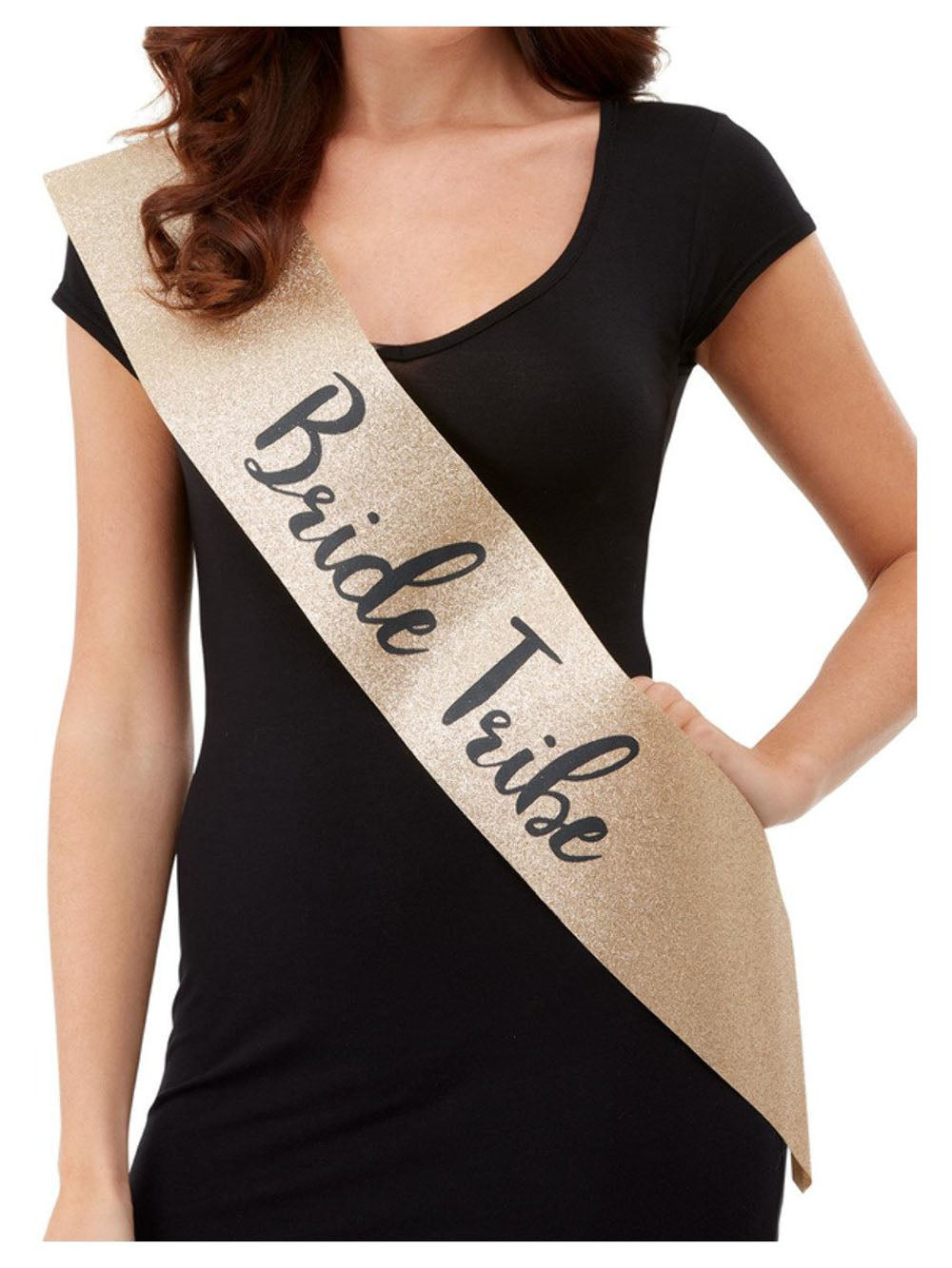 Deluxe Glitter Bride Tribe Sash - Gold and Black FV-52194