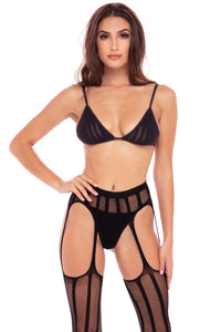 Straight Up 3pc Garter Set - M/ L - Black RR-7096BLKML