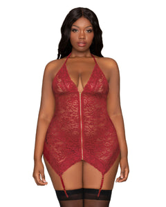 Garter Slip and G-String - Queen Size - Garnet DG-12488XGARQ