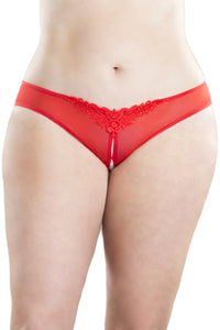 Crotchless Thong With Pearls and Venise Detail - Red - 3x4x OH-2066X-RD3X4X