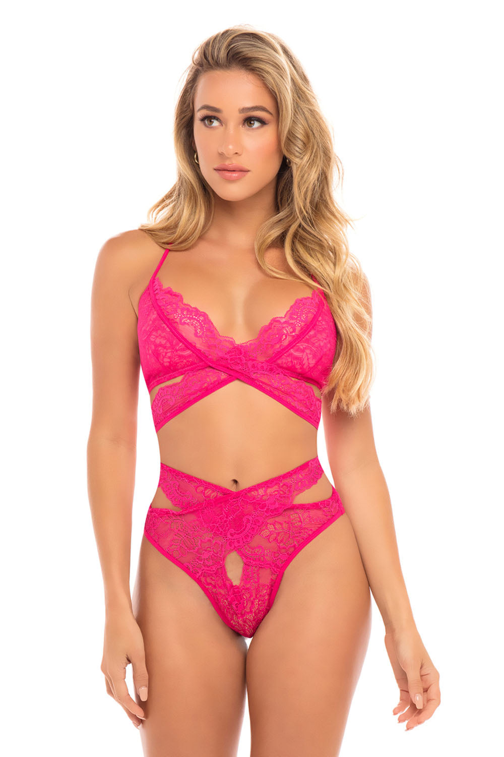 Cut Out Galloon Lace Bra Set - Bright Rose - L/xl OH-40-11258-BRSLXL