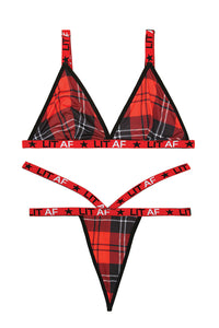 Lit Af Bralette and Thong Set - Red Plaid - M/l FL-B-AF801ML